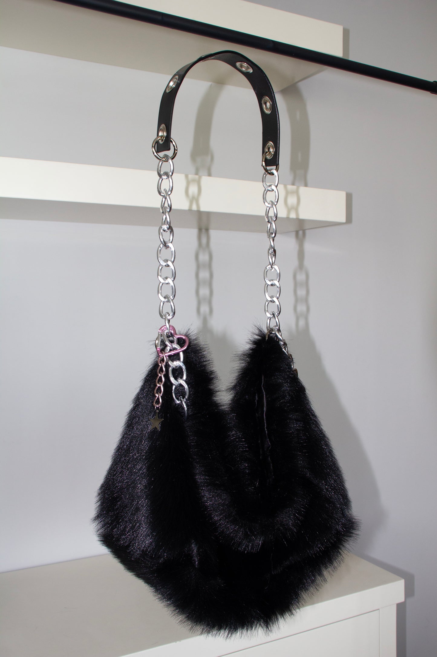 Fur black maxi bag