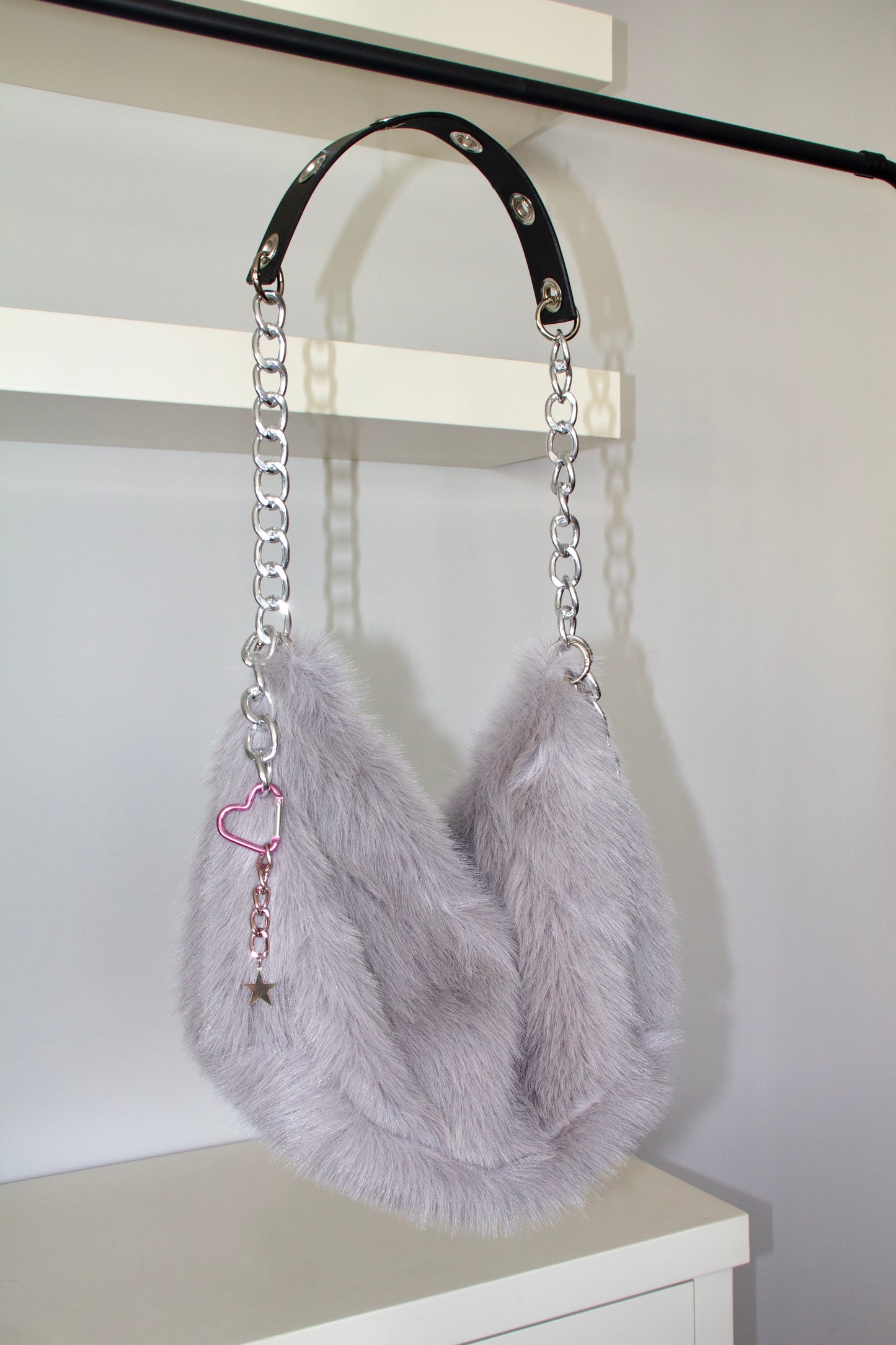 Fur grey maxi bag