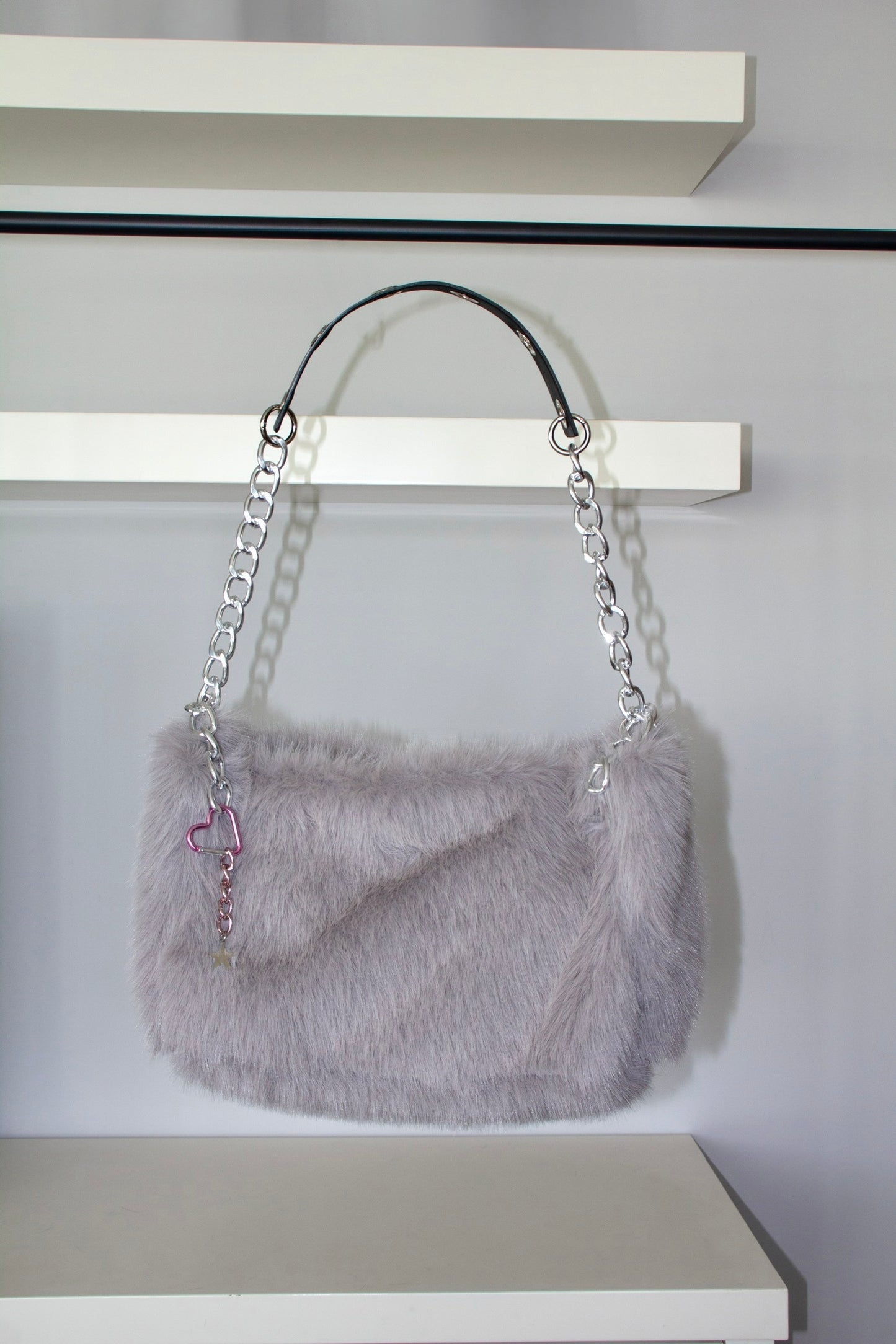 Fur grey maxi bag